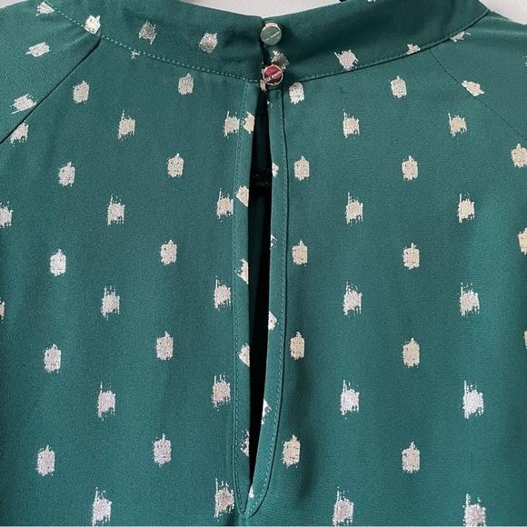 Ted Baker Jamiiee Puff Sleeve Foil Polka Dot Top Blouse Green Gold Size 5 Large - Picture 11 of 15